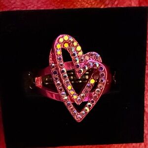 NWT Paparazzi Hot Pink Heart Crystal Ring stretch adjustable sizing